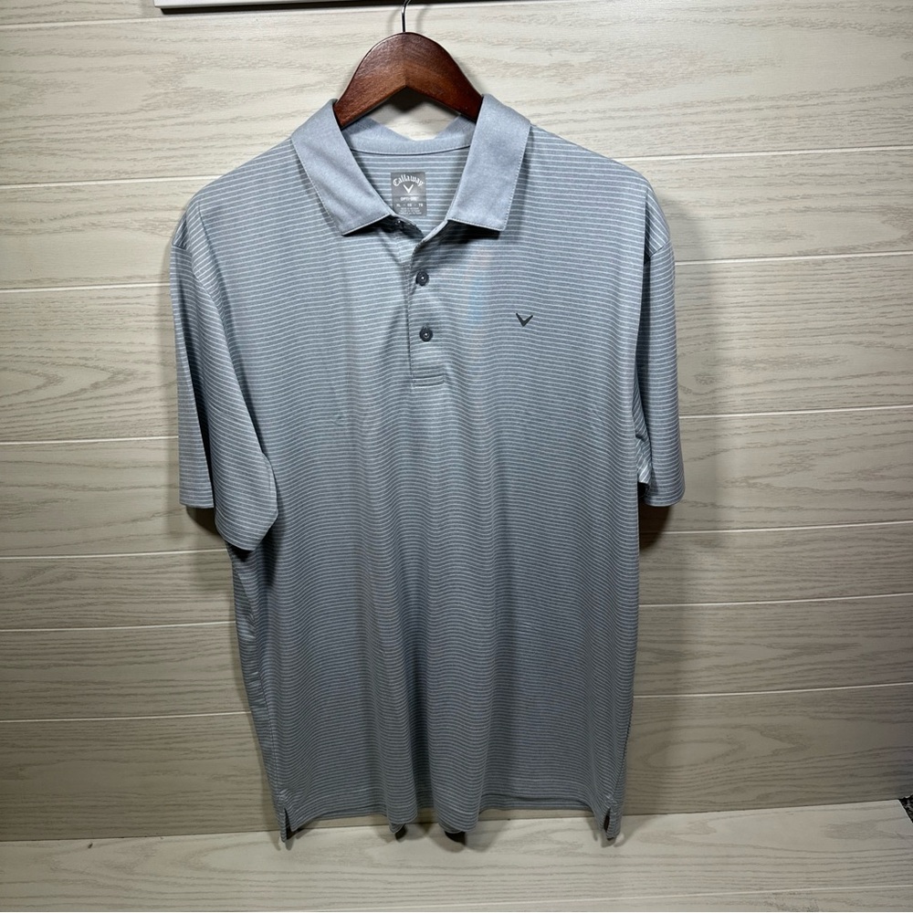 Callaway Men’s Extra Large Gray And White Pinstriped Golf Shirt With Opti Dry